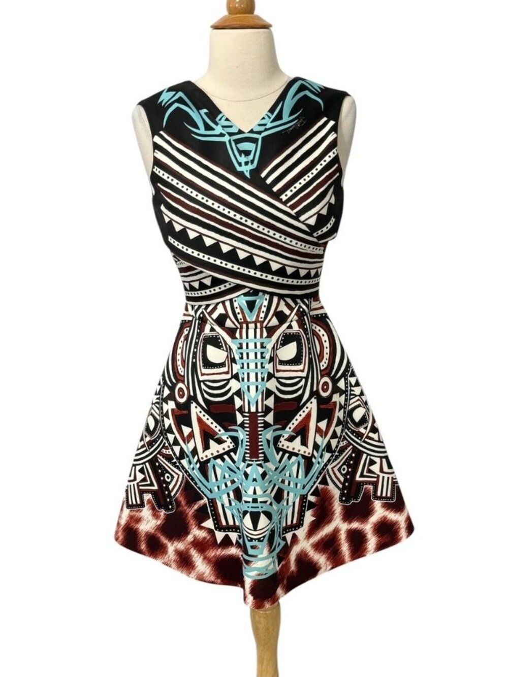 Just Cavalli Roberto Cavalli Mini Dress Tribal Fit Flare Scuba Size 36 IT/XS US